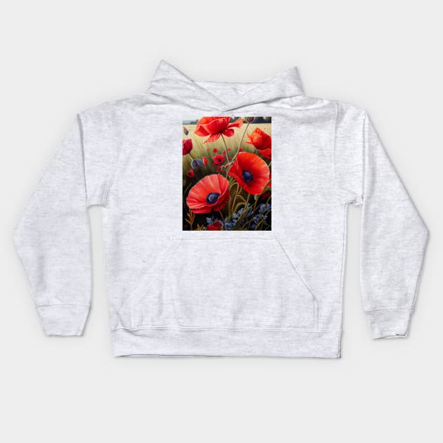 A Field of Poppies Watercolor Design Kids Hoodie by designs4days